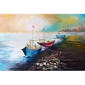 Abdul Wahab, 24 x 36 Inch, Acrylic On Canvas, Seacape Painting, AC-AWB-015